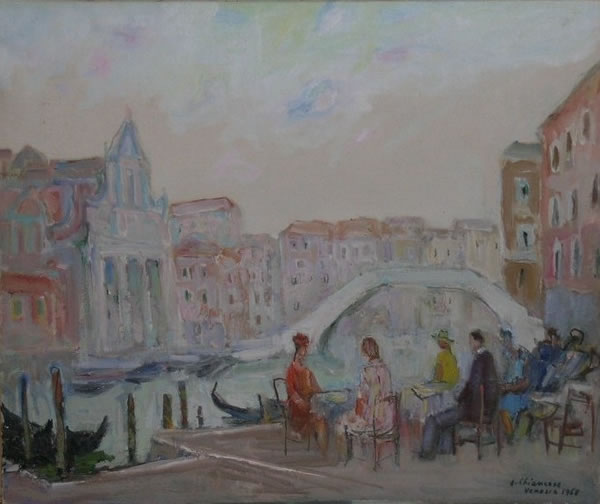 Caffè sul Canal grande 1968, olio, cm 50x60, Portici (Na), collezione privata